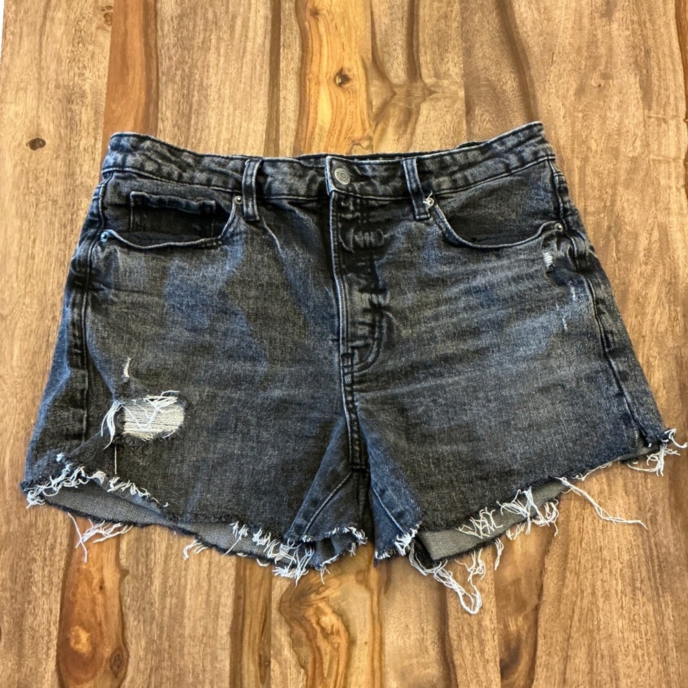 Old Navy OG Straight High Rise Black Denim Distressed Jean Shorts Womens 12